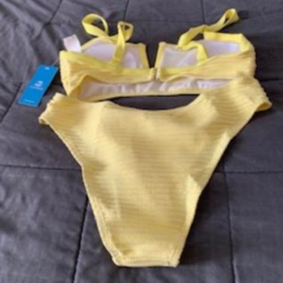 Cupshe 2 pc ribbed bikini awesome yellow - Picture 3 of 4